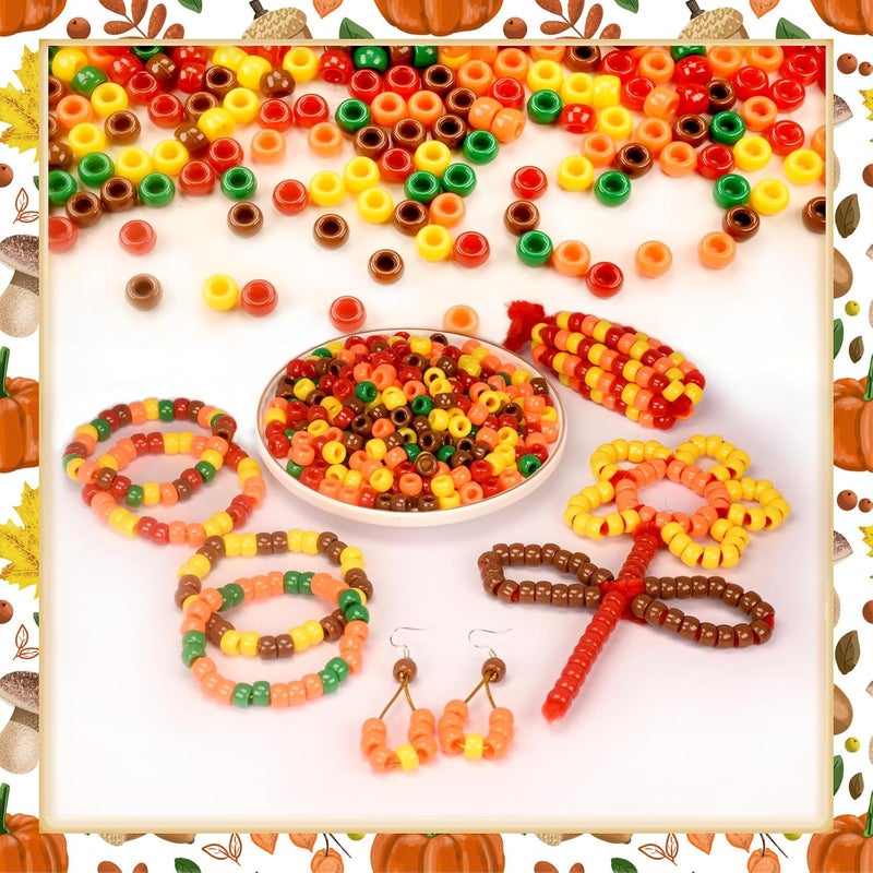 FINEWEN Fall Pony Beads(1200Pcs 6x9mm) Thanksgiving Autumn Pony Beads for Jewelry Making Bracelets Necklace Earrings Hair Party Decoration DIY Crafts Supplies - Image 3